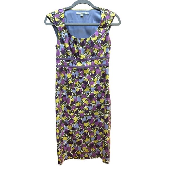 Boden Tulip Floral‎ Sheath Dress Purple Yellow Sleeveless Fully Lined Size 2 - Picture 1 of 7